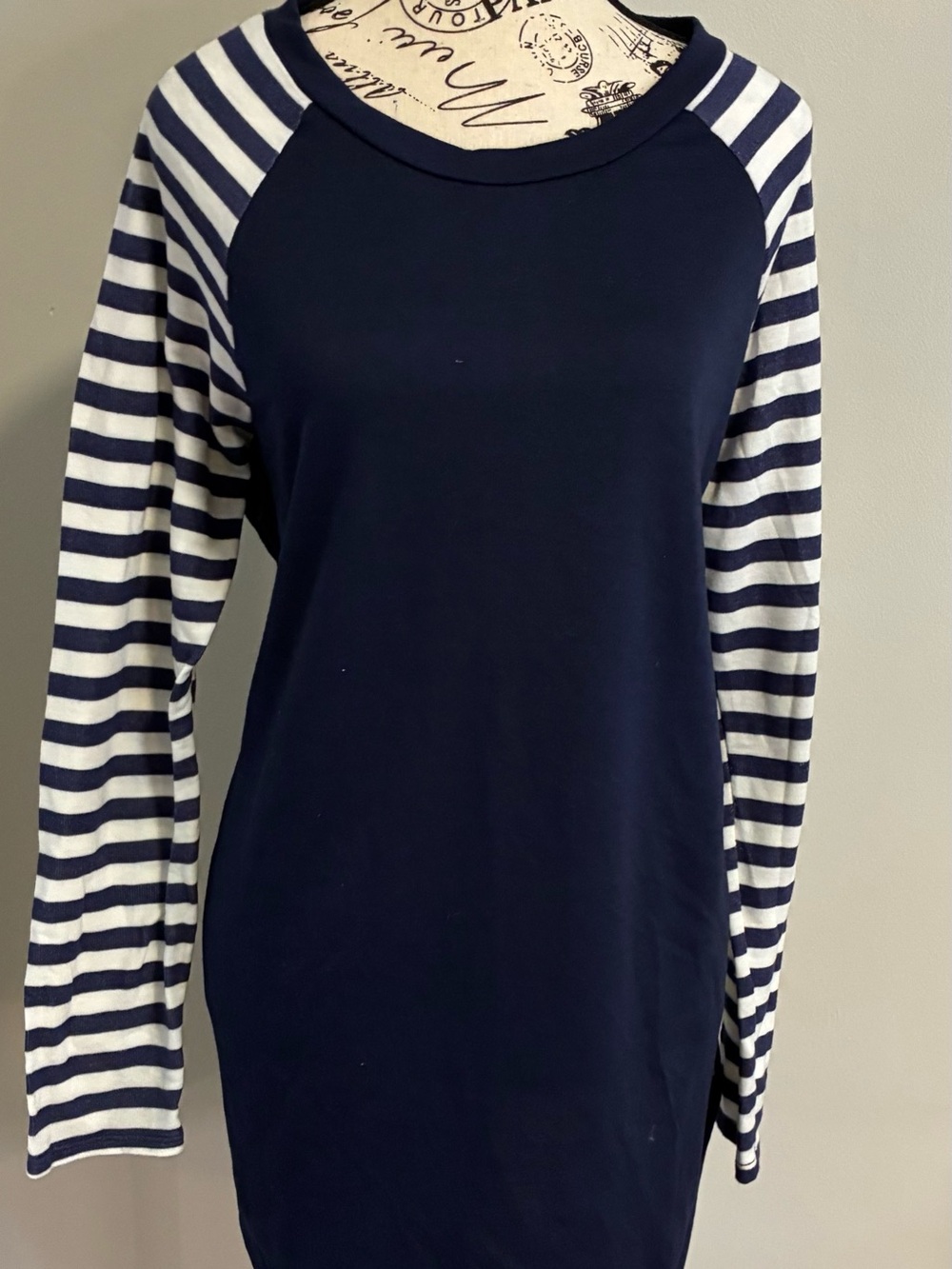 Chic Soul Navy White Striped Boutique Top Tee Elbow Patches Womens XL. Soft